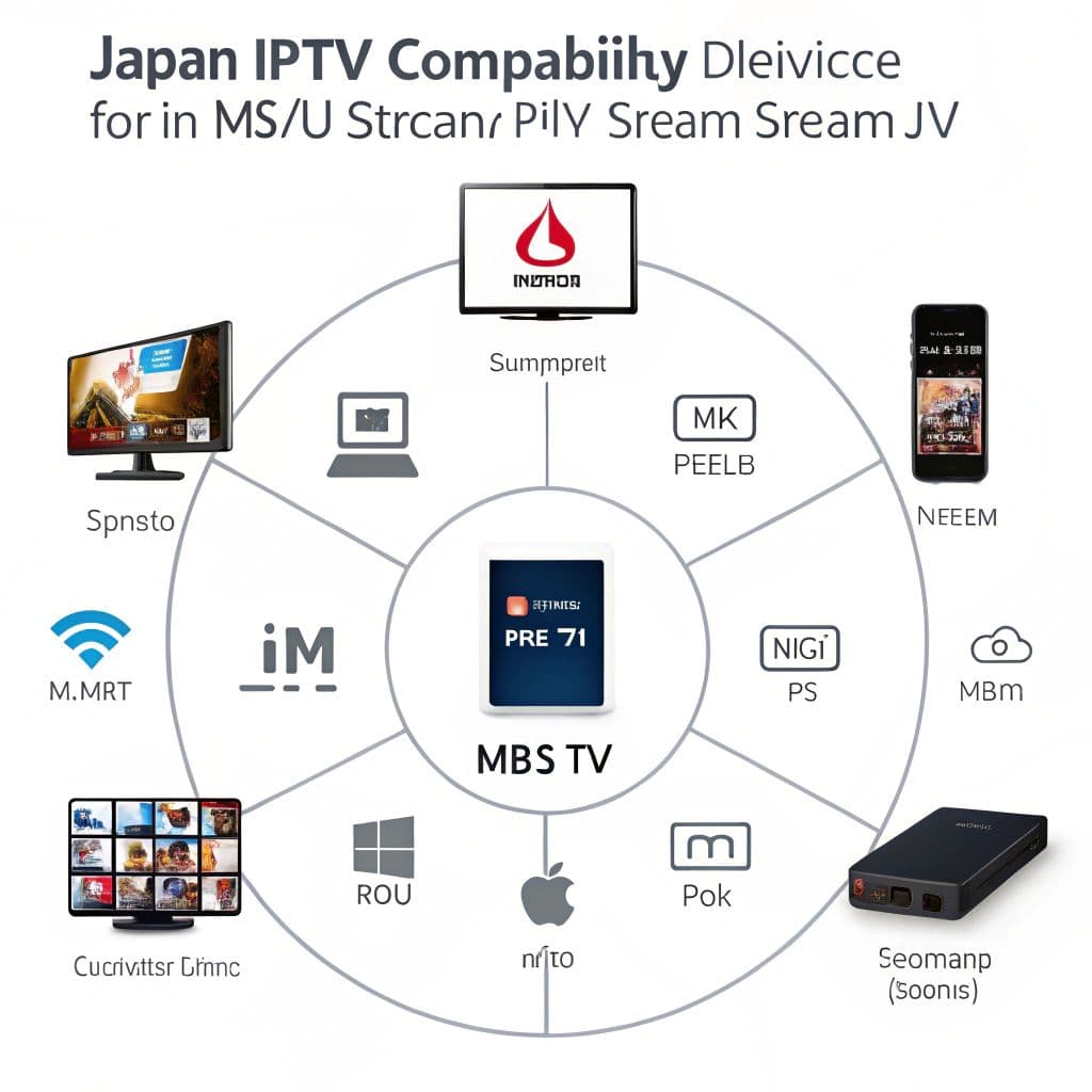 Diagram showing device compatibility for japan iptv stream m3u across various devices.